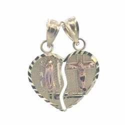 Woman’s Ladies 10k Yellow Gold Breakable Heart Te Amo Crucifix Virgin Mary Heart Charm Pendant for Necklace GP3130159