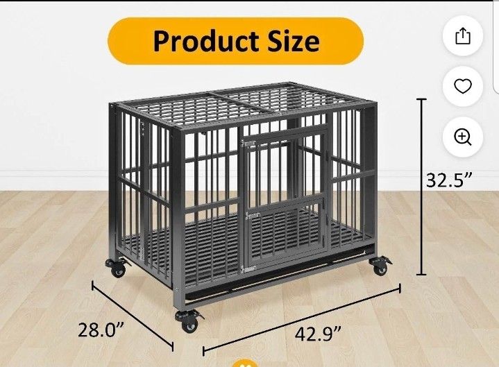 Heavy Duty Dog Crate, Folding Dog Kennel No Assembly with Lockable Wheels, Double Door Indoor/