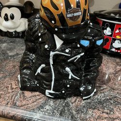 Harley Davidson On Fire VTG Leather Jacket Cookie Jar 