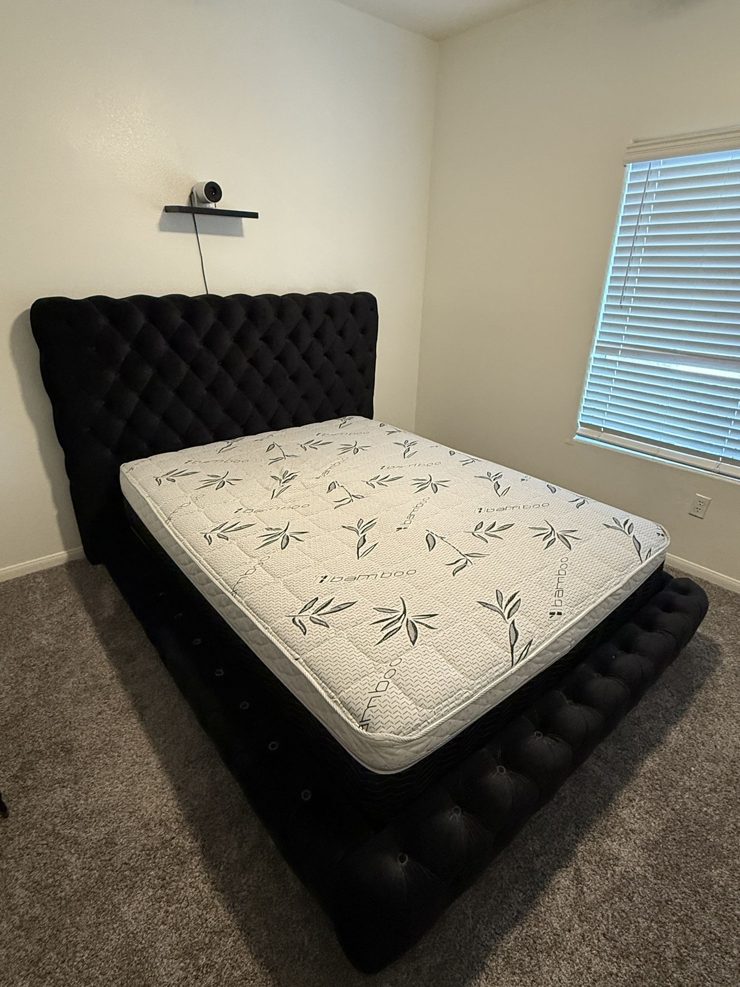 Queen Size Mattress & Velvet Bed frame