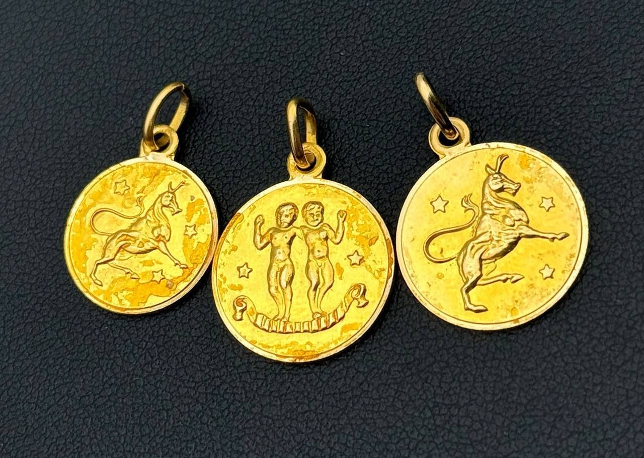 14k three solid yellow gold Heavy Zodiac Pendants charms