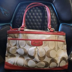 COACH Beige Orange Leather Handbag K1220-F19725 Purse With Charm Included