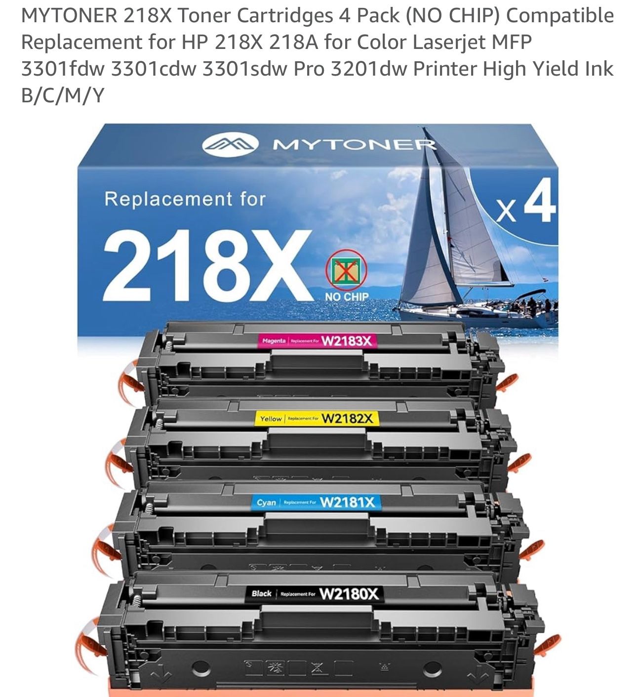 218X 4pk Toner Cartridge For HP Laserjet Printers, New