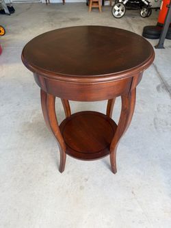 Bombay Company Round Wood Accent Table with Lower Shelf