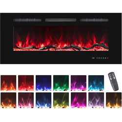 Electric Fireplaces Inserts, Recessed & Wall-Mounted Fireplace Heater with Thermostat, Multicolor Flames,Timer, Log & Crystal, 750/1500W$ 120