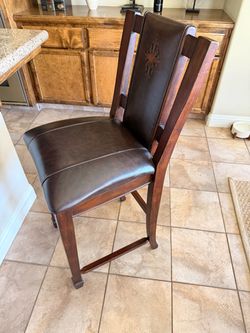 Ashley Furniture 30” Bar-Height Stools – Set of 5 – Brown Leather-Look Upholstery