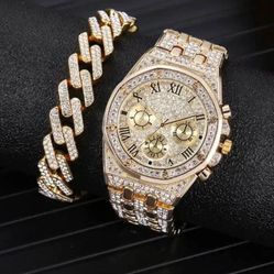 *Closeout* Iced Out Bling Watch with Iced Cuban Link Bracelet Brand New