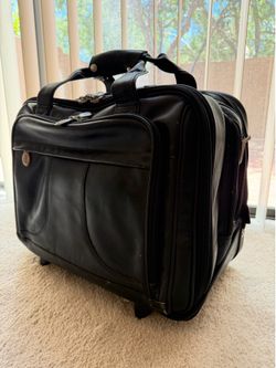 Black Leather Travel Briefcase Computer Bag