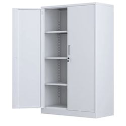 Metal Storage Cabinet with Locking Doors and 3 Adjustable Shelves, 53.5-Inch Tall Lockable Steel Storage Cabinets for Home Office Garage Pantry (White