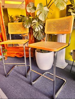 🪑🪑Mid-Century Modern Cesca-Style Cane Bar Stool