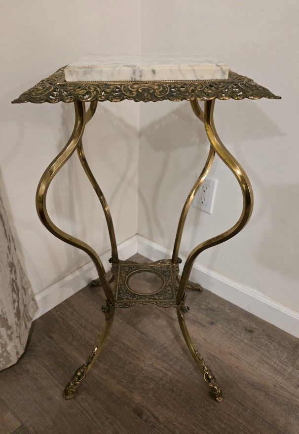 Victorian Brass and Marble Plant Stand