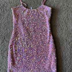 Lucy In The Sky Pink Sequin On Velvet Homecoming Cocktail Dress