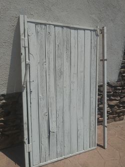 White Metal Door Gate.  .wood Panel.  Size.  42"Inches Wide. X.  70" Tall.     $    185.   