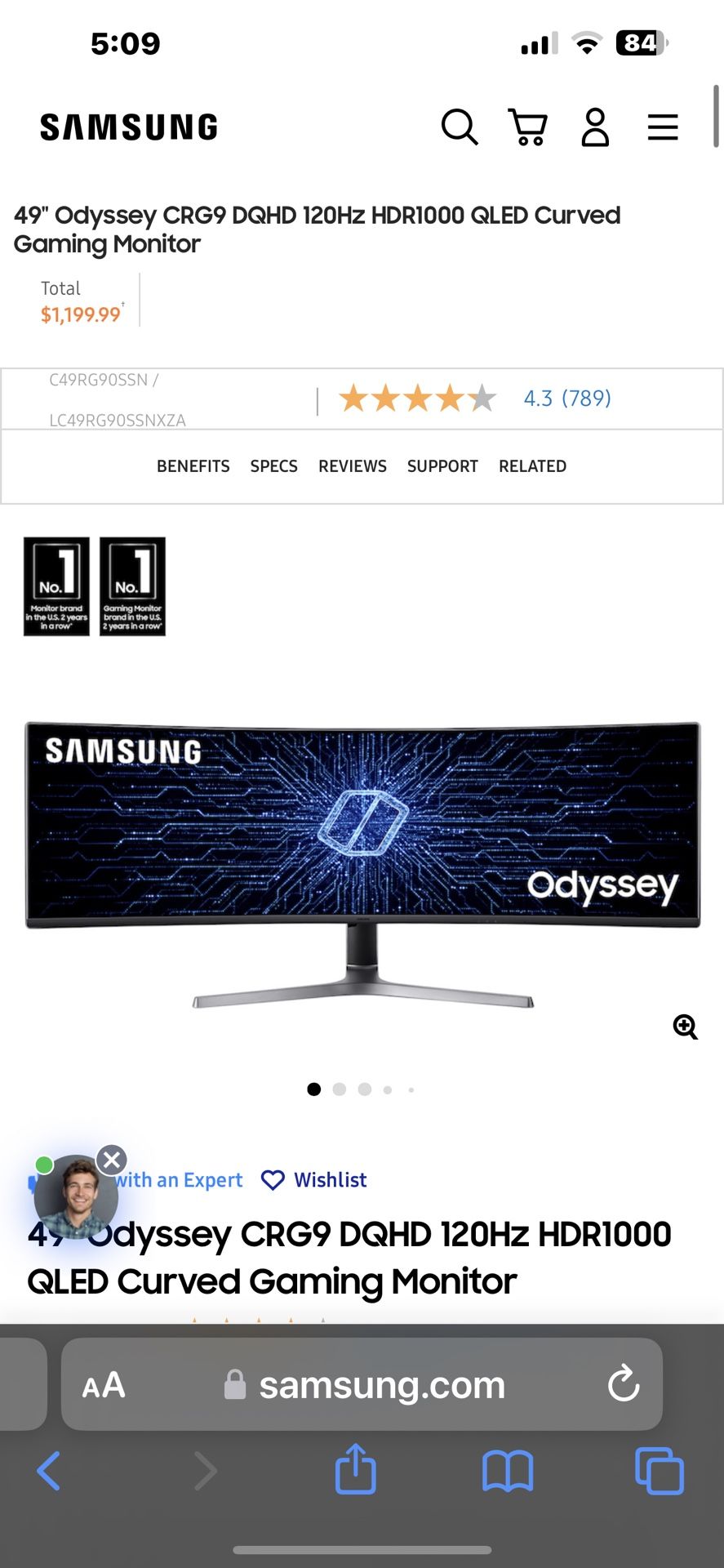 Samsung 49” Curved Gaming/Work Monitor