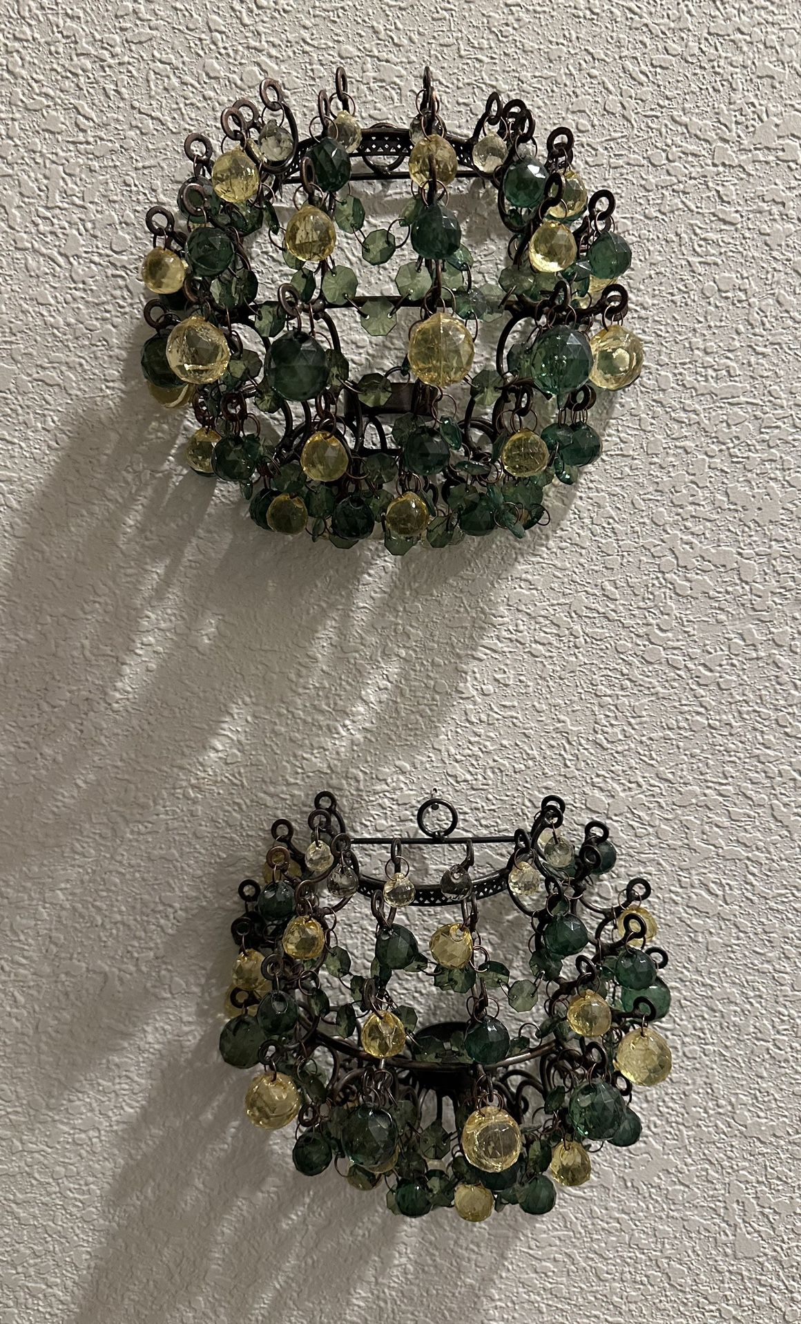 Set Of 2 Decorative Green & Yellow Balls & Beads Hanging Yea Light Holders