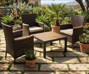 Set of 3 outdoor patio chairs and table new