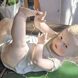 RARE Big Antique Gebruder Heubach German Bisque Piano Baby Figurine 10 1/4" Wide