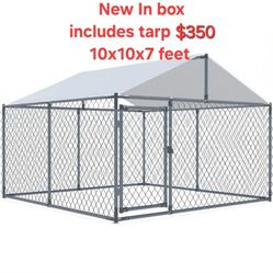 New In Box X Large Galvanized Dog Kennel - UV Water Resistant TARP Roof,  easy Assembly 10'x10'x7.5" Animal Cage 