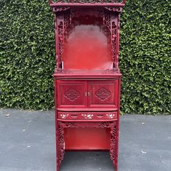 Vintage Chinoiserie Lit Elmwood Curio Display Cabinet