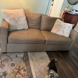 Crate and Barrel Loveseat. Tweed, and Down Filled 