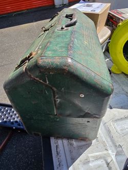 Large Vintage Green Metal Toolbox
