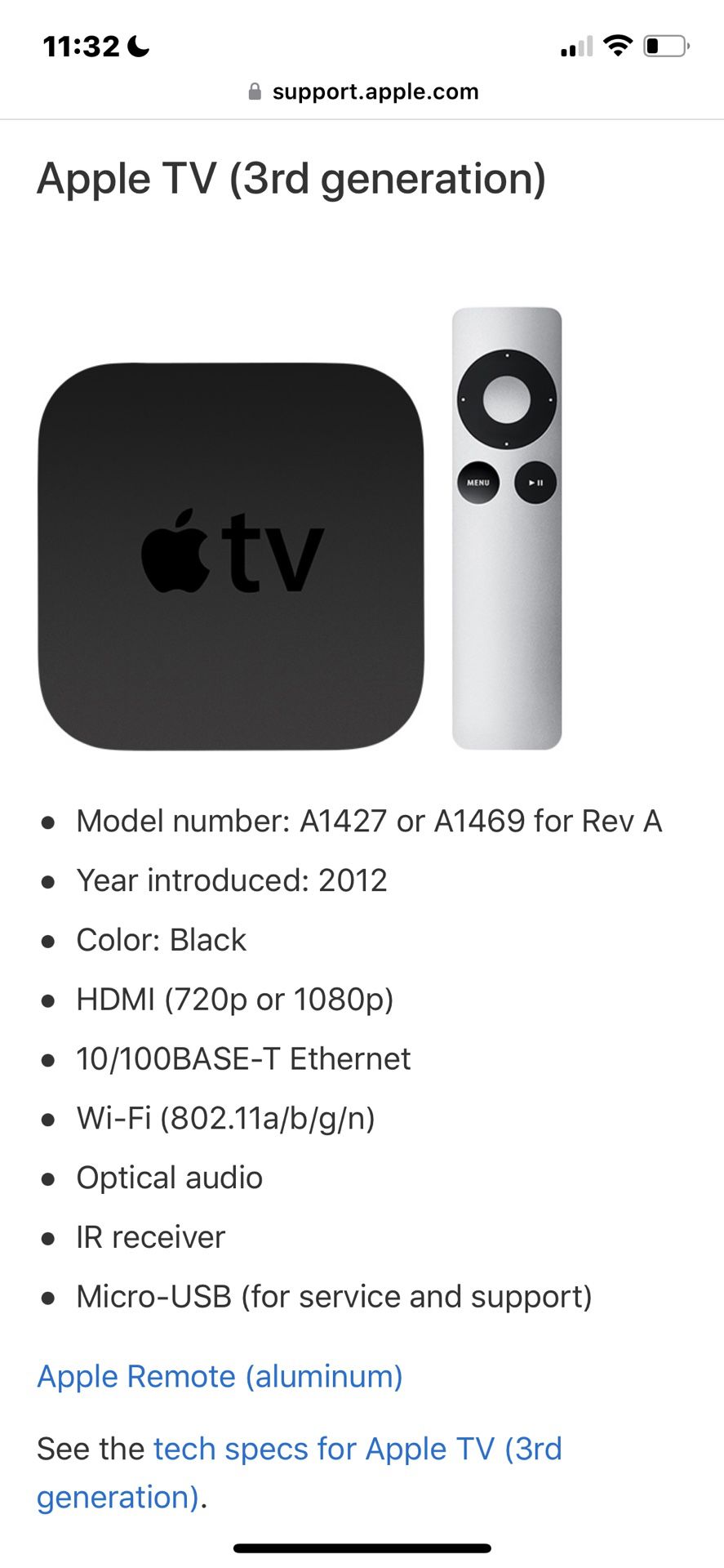 Apple Tv 3rd Generation With Power Cord