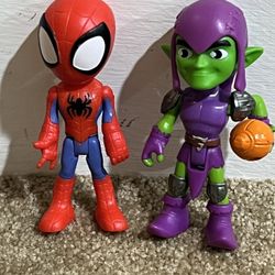 Marvel Spidey And His Amazing Friends Spiderman & Green Goblin Action Figure Lot