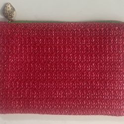 Dark Pink Cosmetic Bag With Gold Strawberry Zipper 