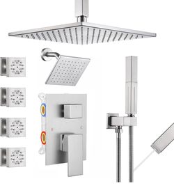 VANFOXLE Shower Faucet Set Brushed Nickel 16 Inch LED Shower Head (Rough-in Valve Body and Trim)
