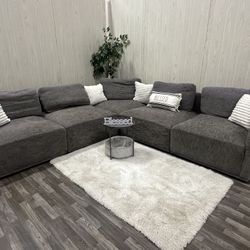Large 5 Piece Gray Modular Sectional - Delivery Available 