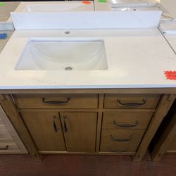 Bellington 36 in. Single Sink Almond Toffee Bath Vanity with White Quartz Top