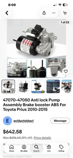 2010-2015 Toyota Prius Anti Lock ABS Brake Booster Pump Assembly 47070-47060 Generic