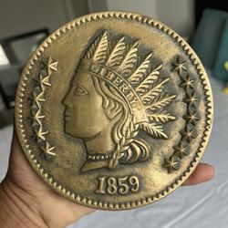 Vintage Burwood Plaque 1859 Indian Head Penny Coin Liberty Bronze 12 inch!!