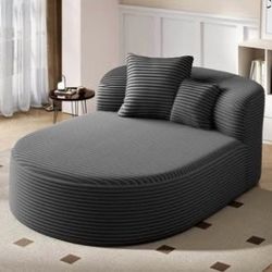 Modern Gray Corduroy Boneless Chaise Lounge Sofa