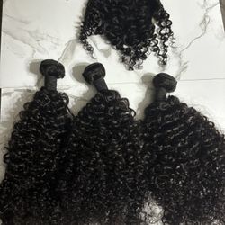 12A 26” Virgin, Unprocessed, Human Jerry Curl Bundles + Free HD Frontal! 