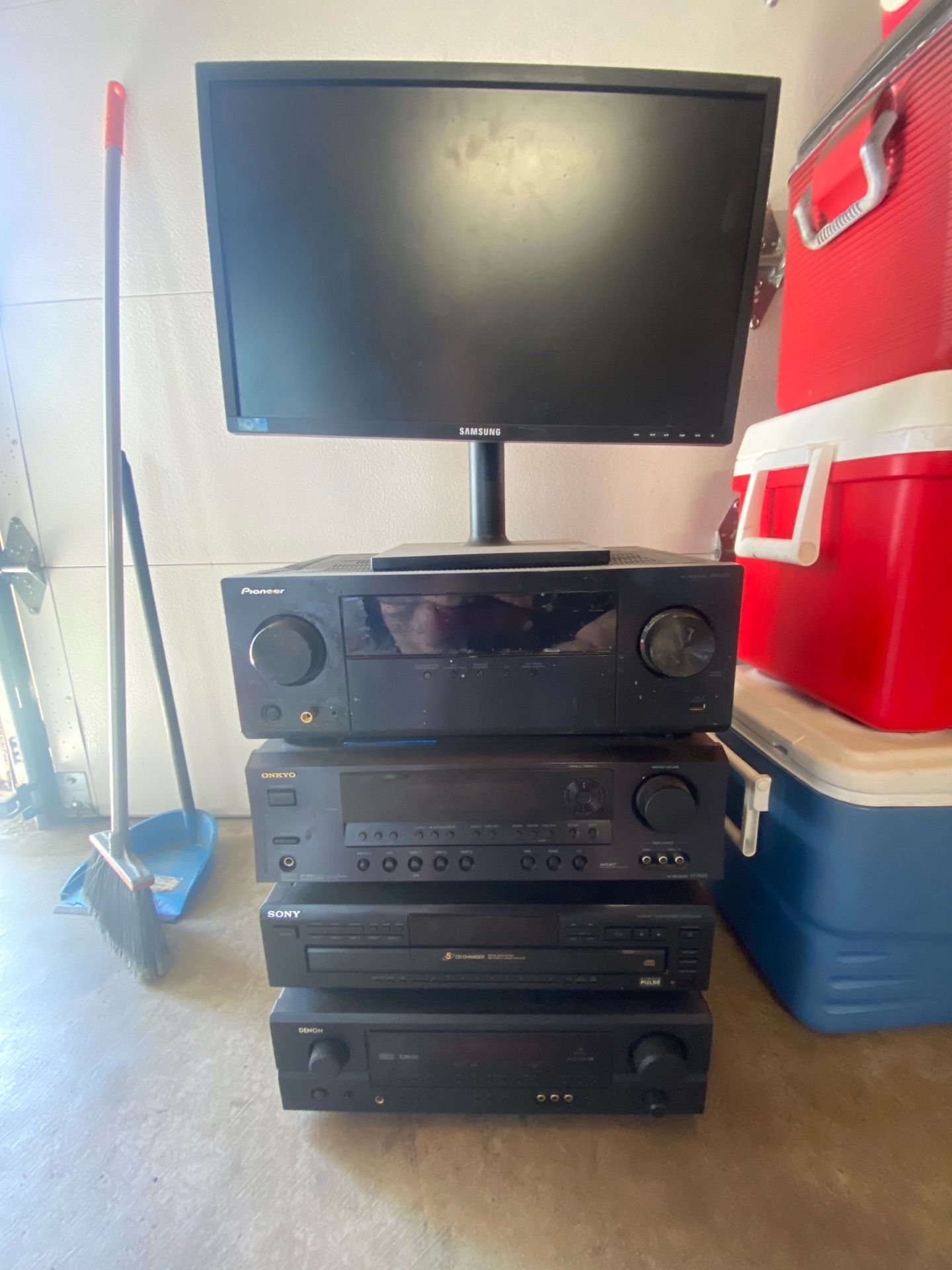 Samsung Monitor, Pioneer Onkyo Sony Denon Audio Receivers & CD Changer