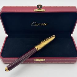 LOUIS CARTIER BURGUNDY LACQUERED 2002 18K NIB FOUNTAIN PEN MINT 100% GENUINE