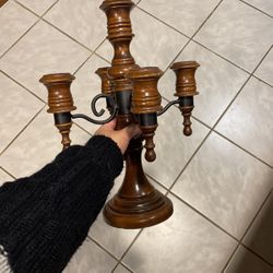 Vintage Real Wood Candle Holder 