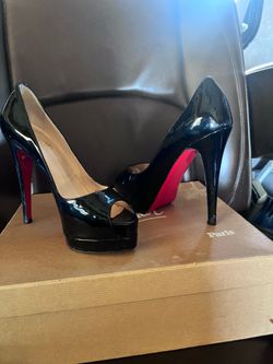 Christian Louboutin Black Patent Peep-Toe Pumps with Red Soles