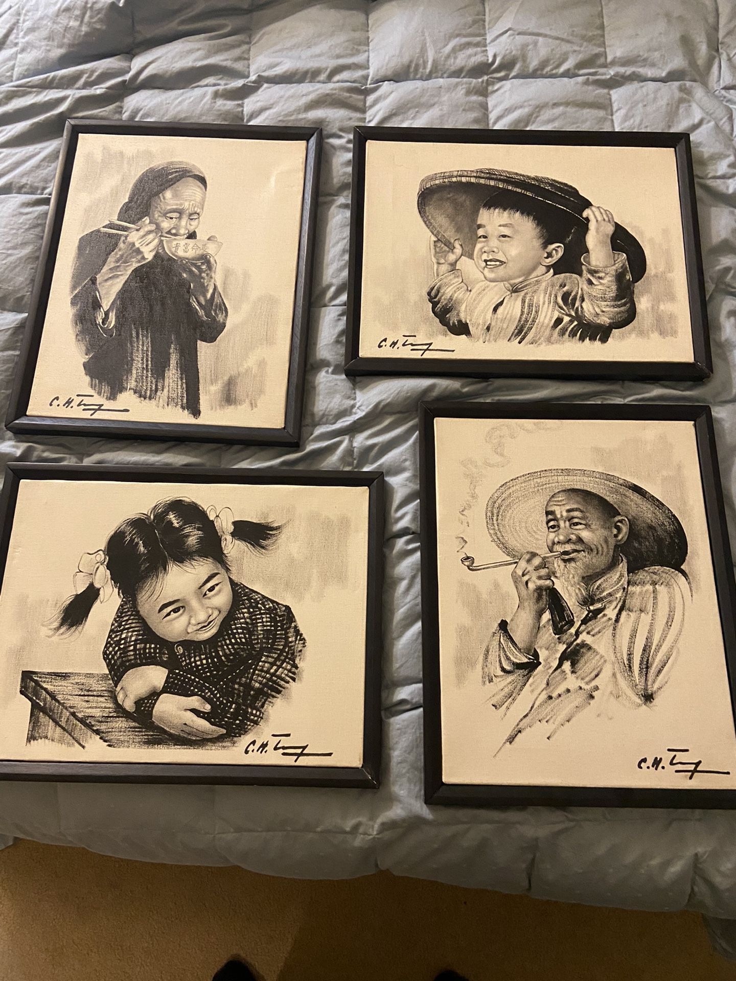 Set Of Chinese Ink Portraits By CH Tang