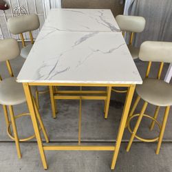 Two 3-Piece Modern Industrial Bar Table Set with 2 PU Leather Stools, Counter Height Dining Table Set for Pub, Bistro, Cafe