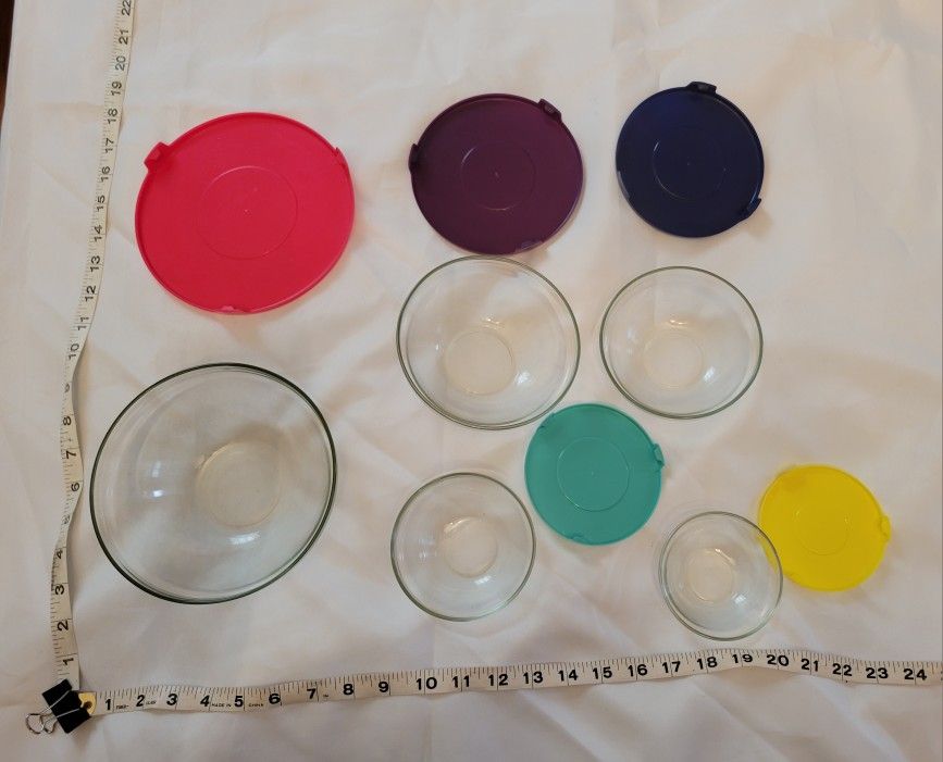 5 Stacking Glass Prep Bowls With 5 Plastic Lids