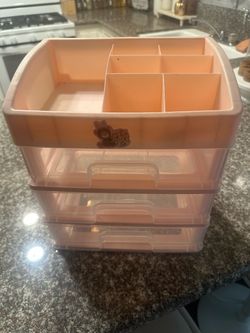 Pink Plastic Makeup Organizer with Drawers