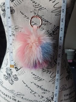 Lot C, 5" 10 color Genuine Fur Pom Pom Keychain + FREEBIE