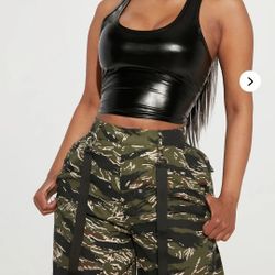 Fashion Nova Kendall PU Raceback Top - Black