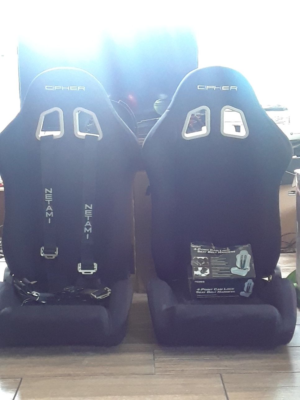 Brand new Cipher Racing Bucket Seats universal mount with Netami 4 point harness (seat belts) $400 OBO