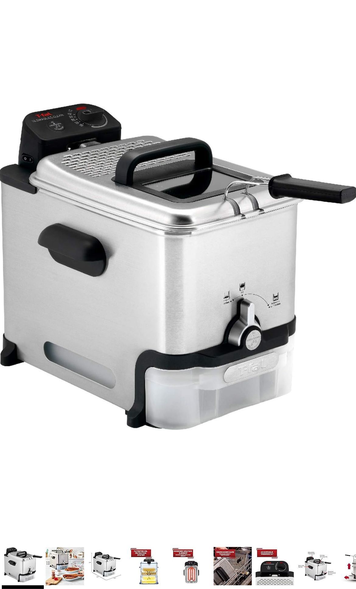 T-fal Deep Fryer with Basket, Stainless Steel, Easy to Clean, Oil Filtration, 2.6 Pounds, Silver β M