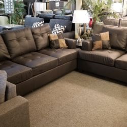 Brand New Brown Bonded Leather Sofa + Loveseat 2PCs Set