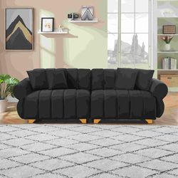 89-inch spring-wrapped cushions, 3 flannelette sofas, stylish metal feet and 4 throw pillows make for a modern living room bedroom