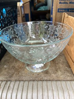 Clear Glass Footed Bowl with Floral Pattern